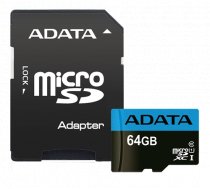 Memory card A-DATA MicroSDXC, 64GB, with SD adapter, UHS-I, Class 10, A1, Blue / ADATA-391