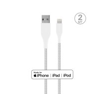 Cable  PURO fabric, ultra strong, USB-A to lightning MFI, 2m, white / CAPLTFABK32MTWHI