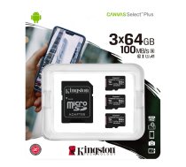 Kingston 64GB micSDXC Canvas Select Plus 100R A1 C10 3-pack + 1 ADP