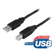 DELTACO USB 2.0 kabelis A tips - B tipa korpuss 0,5m, melns