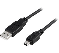 DELTACO USB 2.0 kabelis A tipa male - Mini B tipa male 2m, melns