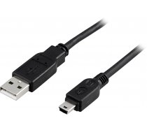 DELTACO USB 2.0 kabelis A tipa male - Mini B tipa male 3m, melns