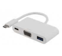 DELTACO USB-C to VGA and USB Type A adapter, USB-C ho for charge, 60W, 1080P, 5Gb / s, white / USBC-1069