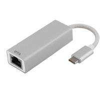 DELTACO PRIME USB-C Network Adapter, Gigabit, 1xRJ45, 1xUSB Type C Male, Aluminum, Silver/ USBC-1077