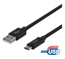 DELTACO USB-A līdz USB-C kabelis, 2m, USB 2.0, pīts, melns