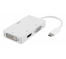 DELTACO USB-C uz HDMI / DVI / VGA adapteri, 4K, DP Alt režīms, balts