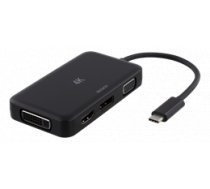 DELTACO USB-C uz HDMI / DP / DVI / VGA adapteri, 4K, DP Alt režīms, melns