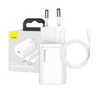 Baseus Super Si Quick Charger 1C 20W ar USB-C kabeli Lightning 1m (balts) TZCCSUP-B02