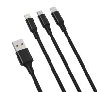 3in1 kabelis XO USB-C / Lightning / Micro 2,4 A, 1,2 m (melns) NB173