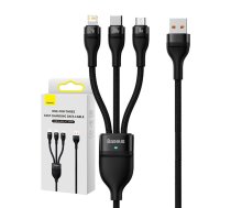 Baseus 3in1 USB kabelis Baseus Flash Series, USB-C + micro USB + Lightning, 100W, 1,2m (melns) CASS030001