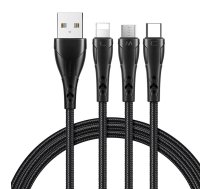 Mcdodo 3in1 USB uz USB-C / Lightning / mikro USB kabelis, Mcdodo CA-6960, 1,2 m (melns)