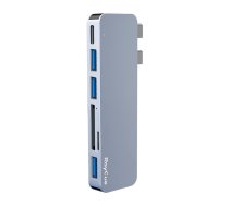 RayCue 6in2 centrmezgls 2 x USB-C līdz Thunderbolt 3 + 3 x USB-A 3.0 5 Gbps + SD/TF 2.0 (pelēks) HYD-RC3601