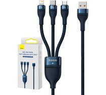 3in1 USB kabelis, Baseus Flash Series, USB-C + micro USB + Lightning, 100W, 1,2m (zils) CASS030003