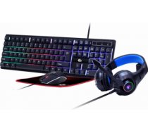 4-in-1 spēļu komplekts "Ghost", ENG klaviatūra ar vadu, Pele ar paliktni, Austiņas, USB, Melns GGS-UMGL4-02 | 8716309118101