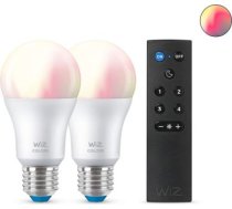 WiZ Viedā LED spuldze, Wi-Fi BLE 8W(60W), A60 E27 2200-6500 (RGB) 806Lm, 2gab + pults 929002451201 | 8719514550117