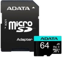 ADATA | Premier Pro UHS-I U3 V30S | 64 GB | MicroSDXC | Flash memory class 10 | Adapter AUSDX64GUI3V30SA2-RA | 4710273771328