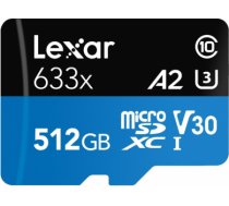Atmiņas karte High-Performance 633x UHS-I  MicroSDXC, 512 GB, Class 10, Class: A2 V30 U3, 70 MB/s, 100 MB/s, Melna LSDMI512BB633A | 843367119745