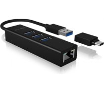 4 portu Hub ar USB 3.0 Type-A, Type-C, Gigabit LAN Icy Box, melns IB-HUB1419-LAN | 4250078171805