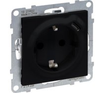 SUNO melna rozete ar zemējumu un bērnu aizsardzību + USB TYPE C 721429 | 3414972046695