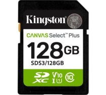 Kingston Canvas Select Plus | 128 GB | SD | Flash memory class Class 10, UHS-I, U1/U3, Video Class 10/30 SDS3/128GB | 740617348286