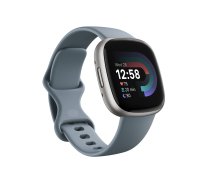 FITBIT Versa 4 Smart watch, NFC, GPS (satellite), AMOLED, Touchscreen, Heart rate monitor, Activity monitoring 24/7, Waterproof, Bluetooth, Wi-Fi, Waterfall Blue/Platinum     Viedpulkstenis