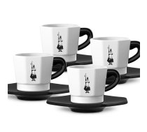 BIALETTI Set of 4 cups PERFETTO MOKA Porcelain 4x 75 ml Black, White 700000652 Tasīšu un apakštasīšu komplekts