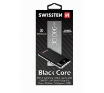 Swissten Black Core Premium Recovery Power Banka Uzlādes batereja 2.1A / USB / USB-C / 30000 mAh Melna (SW-PWB-BLC-30000)
