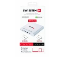 Swissten Tīkla Lādētājs Piezīmjdatoru un MacBook uzlādēšanai / 87W / PD3.0 / QC3.0 / PPS / Balts (SW-TCH-87W-PD30-QC30-W)