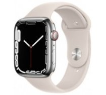 Apple Watch 7 GPS + Cellular 45mm Stainless Steel Sport Band, silver/starlight (MKJV3UL/A) (MKJV3UL/A)