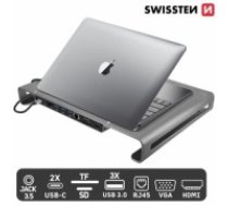 Swissten Daudzfunkcionāla USB-C Klēpjdatora dokstacija / HDMI / USB 3.0 / 2x USB-C / RJ45 / SD / Micro SD / VGA / Audio / Pelēka (44040104)