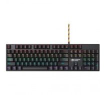 Canyon Wired black Mechanical keyboard With colorful lighting system104PCS rainbow backlight LED，also can custmized backlight,1.8M braided cable length ,rubber feet，English layout double injection ，Numbers 104 keys,keycaps,0.7kg，Size 429*124*35mm (CND-SKB