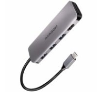 AXAGON HMC-HCR3A, USB 3.2 Gen 1 centrmezgls, portatīvais 3x USB-A, HDMI 4k/30Hz, SD/microSD, kabelis USB-C 20cm (HMC-HCR3A)