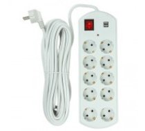 EXD Extension cord 10m, 10 sockets, 2x USB, with switch (EX610563)