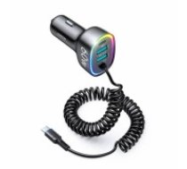 Joyroom 4 in 1 fast car charger PD, QC3.0, AFC, FCP with USB Type C cable 1.6m 60W black (JR-CL19) (JR-CL19)