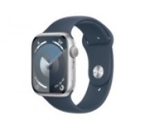 Apple                    Watch Series 9 GPS 45mm Silver Aluminium Case with Storm Blue Sport Band - M/L (MR9E3ET/A)