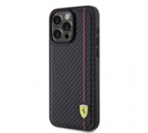 Ferrari PU Leather Carbon Vertical Red Line Case for iPhone 15 Pro Max Black (FEHCP15XN3DUR)