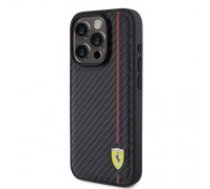 Ferrari PU Leather Carbon Vertical Red Line Case for iPhone 15 Pro Black (FEHCP15LN3DUR)