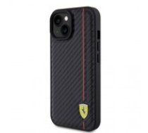 Ferrari PU Leather Carbon Vertical Red Line Case for iPhone 15 Black (FEHCP15SN3DUR)
