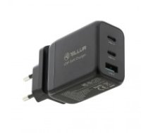 Tellur GaN 65W 3-port wall charger, 2xUSB-C + USB-A, EU,UK,US, black (TLL151451)