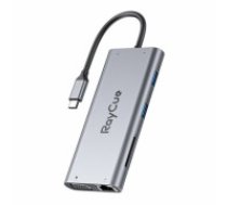 Hub 11w1 RayCue USB-C do 2x USB-A 2.0 480Mbps + 3x USB-A 3.2 5Gbps + SD|TF 3.0 + HDMI 4K30Hz + VGA 1080p + RJ45 + PD 3.0 100W (sary) (HXD-RC21101)
