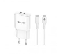 Forever TC-01-20AC PD QC charger 1x USB-C 1x USB 20W white + USB-C - USB-C cable 20W (GSM180747)