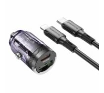 OEM Borofone Car charger BBZ29A Talented - USB + Type C - QC 3.0 PD 36W 3A with Type C to Lightning transparent-purple (ŁAD001798)