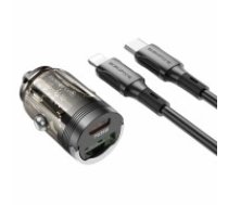 OEM Borofone Car charger BBZ29A Talented - USB + Type C - QC 3.0 PD 36W 3A with Type C to Lightning transparent-black (ŁAD001797)