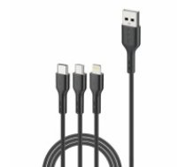 Foneng X36 3in1 USB to USB-C | Lightning | Micro USB Cable, 2.4A, 2m (Black) (X36 3 IN 1 / BLACK)