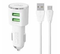 LDNIO DL-C29 car charger, 2x USB, 3.4A + Micro USB cable (white) (DL-C29 MICRO)