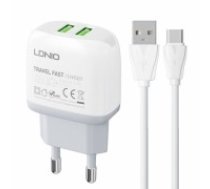 Sienas lādētājs LDNIO A2219 2USB + USB-C kabelis (A2219 TYPE C)