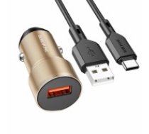 OEM Borofone Car charger BZ19A Wisdom - USB - QC 3.0 18W with USB to Type C cable gold (ŁAD001587)