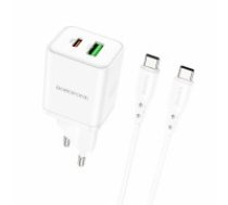 OEM Borofone Wall charger BN7 - USB + Type C - QC 3.0 PD 20W with Type C to Type C cable white (ŁAD001525)