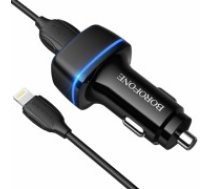OEM Borofone Car charger BZ14 Max - 2xUSB - 2,4A with USB to Lightning cable black (ŁAD001508)