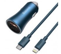 Baseus Golden Contactor Pro car charger, USB + USB-C, QC4.0+, PD, SCP, 40W (blue) + USB-C - Lightning cable 1m (blue) (TZCCJD-03)